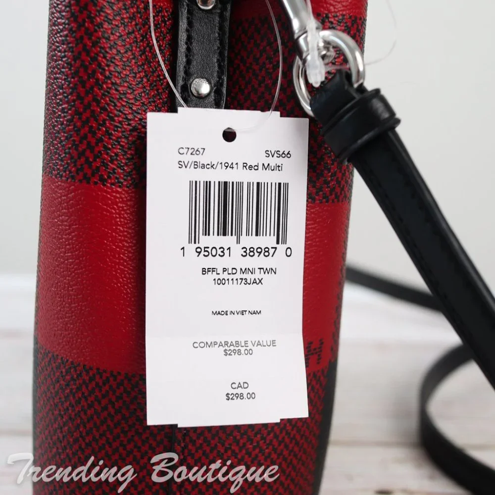 NWT Coach Mini Town Bucket Bag Crossbody With Buffalo Plaid Print - Picture 5 of 11